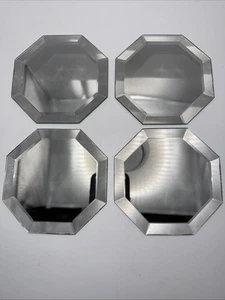 Vtg Kemp & Beatley 4-Piece Mirror Coaster Set w/Protective Backing Octagon 4” - Picture 1 of 3
