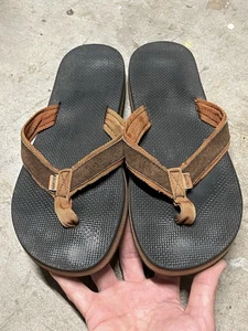 Vintage Damen Kinsman braun gestreift Retro 70’s & 80’s Tanga Flip Flops Gr. 10 - Bild 1 von 15