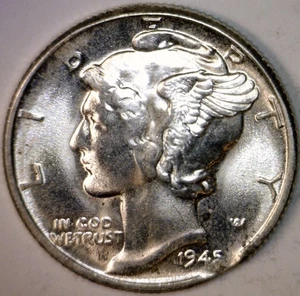 1945 ERROR CLIPPED Mercury SILVER Dime NICE BU + Coin Clip #3  NR - Picture 1 of 8