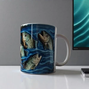  Fish Pattern Mug Fish Pattern Mug Fishing Mug with Trout Fish for Men - Picture 1 of 9