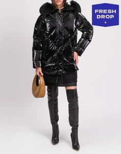 RRP €650 PEOPLE OF SHIBUYA Down Quilted Jacket IT40 US4 UK8 S Fox Fur Trim Black - Picture 1 of 7