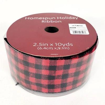 Fita xadrez Homespun Holiday 2,5" vermelha e preta, 10yd presente de Natal em casa - Imagem 1 de 3