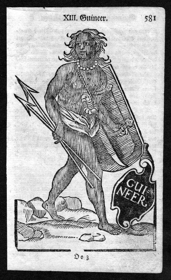 ca. 1750 Guinea Afrika Africa Tracht Trachten costumes Holzschnitt antique print - Bild 1 von 1