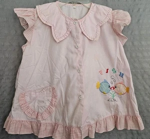Girls Vintage 1960s Fishes Embriodered Pink Blouse 6x-7 Shoulder Width 12" Tunic - Picture 1 of 6