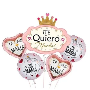 5pcs Pink Mother's Day Balloons for Parties - 'Te Amo Mama', 'Te Quiero Mucho' - Picture 1 of 5