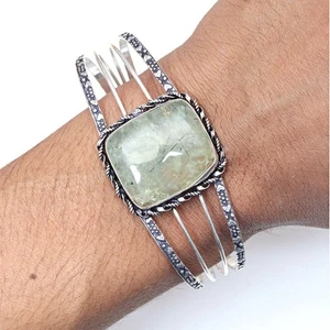 Prehnite Marlene Gemstone Ethnic Jewelry Cuff Bracelets 7''Adjustable - Picture 1 of 7