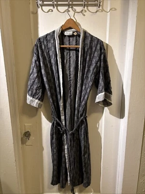 The Men’s Store Sears Vintage 80s Black Cotton Plaid Bathrobe OS - Image 1 of 4