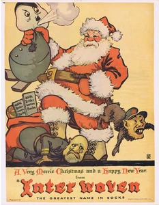 1944 WWII Santa Claus Hitler Tojo Mussolini Inter Woven Socks Print Ad - Picture 1 of 1