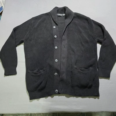 claiborne Men’s Waffle Knit Shawl Collar Cardigan Black 2XLT TALL pockets - Image 1 of 4