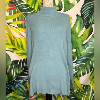 Suéter Coldwater Creek 2X Elástico Cuello Alto Azul Cielo Primavera Otoño Invierno Foto 1 de 4