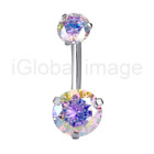 Double Crystal Navel Bar Belly Ring Rosegold 316l Surgical Steel Cubic Zirconia