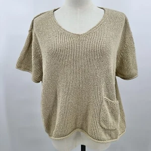 J Jill Pullover Seidenmischung Pulli LARGE Petite Ribbed Gold V-Ausschnitt Kurzarm - Bild 1 von 6