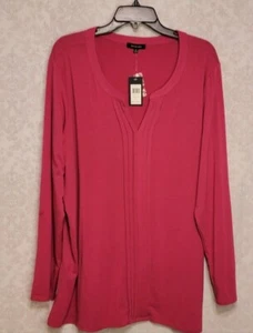 NWT Verve Ami Womens Hot Pink V-Neck 1X Plus Blouse Top Shirt Sheer Detailing - Picture 1 of 6