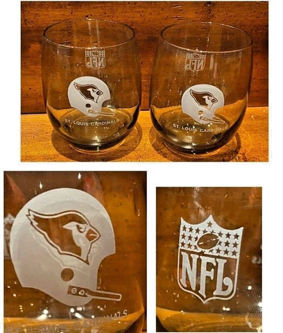 VINTAGE RARE Barware Drinking Glasses NFL ST. LOUIS CARDINALS 16 oz. 2-Piece Set Cover
