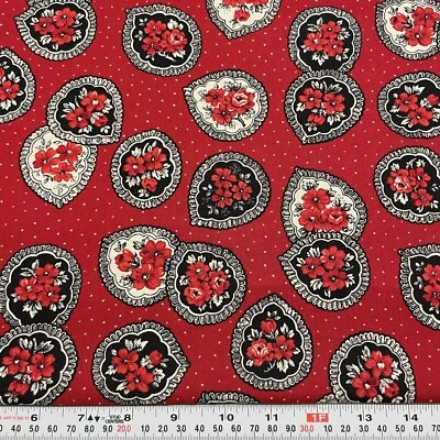 2005 Timeless Treasures ERA Floral Pin Dots Red Cotton Fabric Remnant 12" x 44" - Image 1 of 2