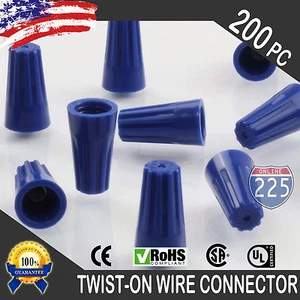 (200) Blue Twist-On Wire Connector Connection nuts 22-14 Gauge Barrel Screw US - Picture 1 of 5