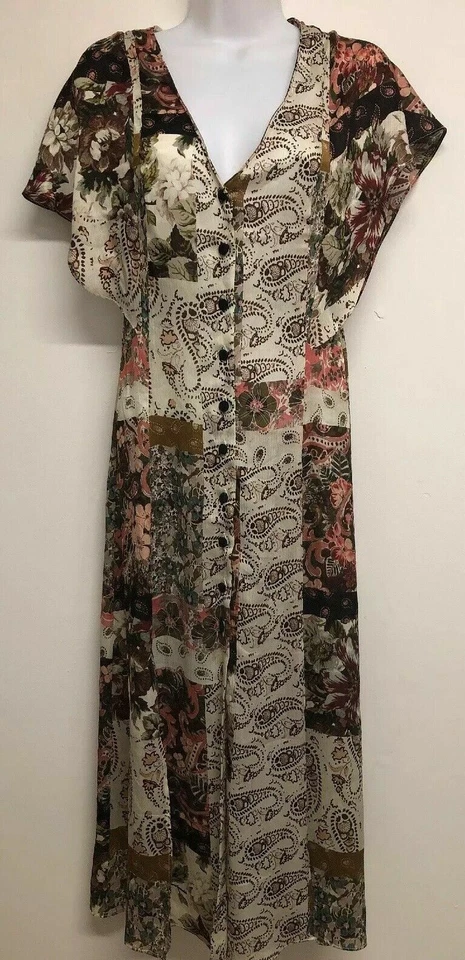 Zara Multicoloured Floral Print Long Flowing Dress Slit Size XS 6377