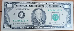 $100 DOLLAR BILL US NOTE 1988 B SERIES "02561117" TRIPLETS SMALL FACE RARE!!! - Picture 1 of 5