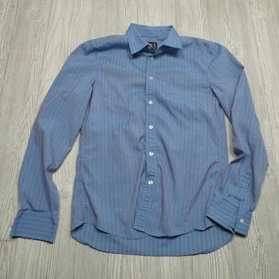 Armani Exchange Shirt Adult Medium Blue Metallic Red Button Up Long Sleeve Dress - Image 1 of 4