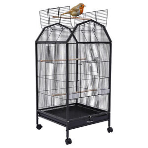Bird Cage with Rolling Stand Cockatiel Parakeet Finch Parrot Birdcage Black