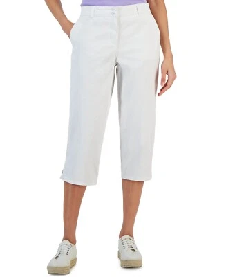 Pantalones capri Karen Scott Petite cómodos cintura tiro alto blanco brillante talla 10P Foto 1 de 3