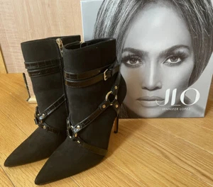Jennifer Lopez JLO PRAN Black Suede Boots Size 8 1/2 Stiletto Heels - Picture 1 of 10