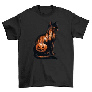 "HALLOWEEN_236" Women's Halloween Cat Pumpkin Shirt - Funny and Spooky! Unisex D - Picture 1 of 46