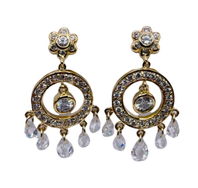 Chandelier Drop Dangle Earrings Cubic Zirconia 925 Sterling Silver Gold Plated - Image 1 of 3