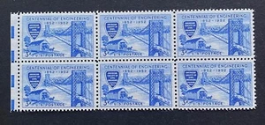 US Stamps, Scott #1012 Engineering Centennial 1952 3c block of 6 XF M/NH - Picture 1 of 3