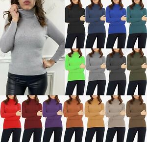 Womens Ladies High Polo Turtle Roll Neck Stretch Ribbed Slim Basic Top Plus Size