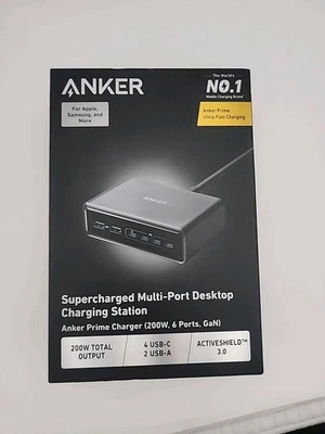 Anker Prime USB-C Desktop Charger 200W 6-Ports GaN Charging Station - New/Sealed - Image 1 of 4