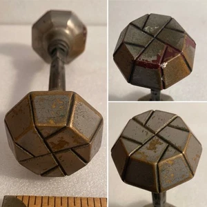Pair Of Antique Door Knobs With Unusual Geometric Pattern - Picture 1 of 14