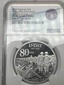 2024 £5 Alderney D-Day 80th Anniv. Coin NGC PF 70 UC FDI One Of 1944 Struck PSS - Picture 1 of 13