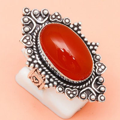 Joyería de plata hecha a mano con piedras preciosas de cornalina roja "7" Foto 1 de 4