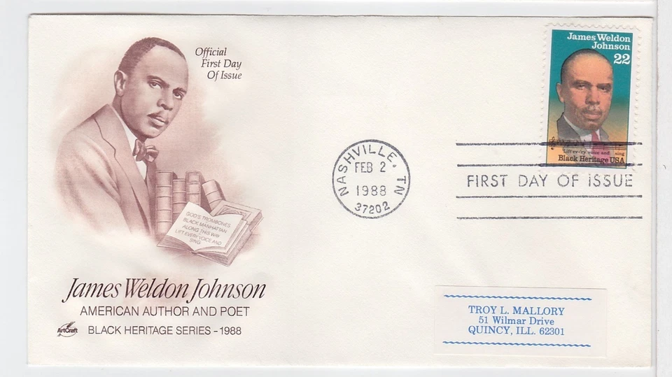 TurtlesTradingPost- James Weldon Johnson 1988 #2371 FDC Artcraft Cachet - Image 1 of 1