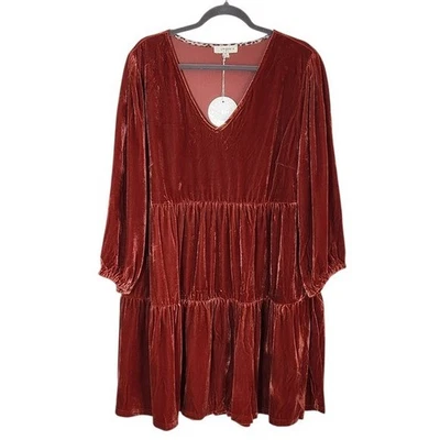 Mini Vestido Umgee Naranja Quemado Terciopelo En Niveles Talla 2X Nuevo con Etiquetas Vestido de Invitada de Boda Foto 1 de 4