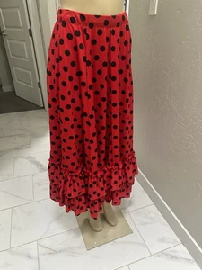 Women’s Flamenco Dance Halloween Spain Polka Dot Black Red Ruffle Skirt Small - Picture 1 of 5