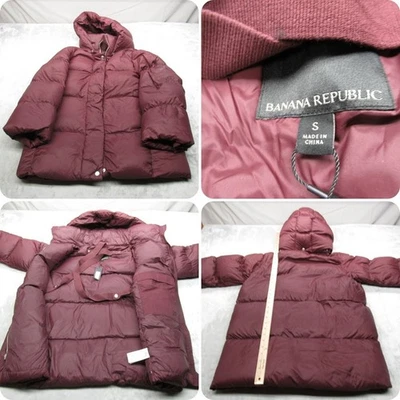 Banana Republic вниз куртки женщин маленький бордовый с капюшоном выстеганный толстый пуховик читать - Изображение 1 из 4