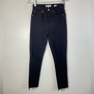 RE/DONE Redone Black Ankle Jeans Women Size 25 Crop High Rise Distressed Destroy - Picture 1 of 16