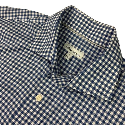 Peter Millar Men's 100% Cotton L/S Button Shirt Navy/White Gingham Check • Large - Изображение 1 из 4