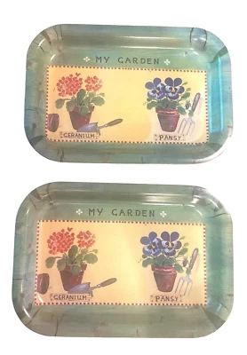 Vtg Melamine Italy Pr of 2 Small Snack Trays 6 x 9 My Garden By Alie Kruse Kolk - Image 1 of 2