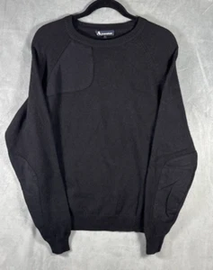 Aquascutum Herren schwarz 100 % Wolle Brust Arm Patches Pullover Pulli Größe Large - Bild 1 von 5