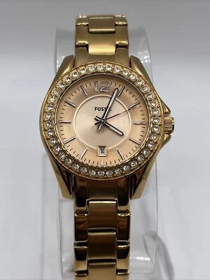 Fossil Riley розового золота часы из нержавеющей стали кристалл акцент ES2889-новый аккумулятор - Изображение 1 из 4