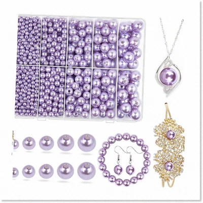1750pcs Stunning Purple Pearl Beads for Jewelry Making - 4mm, 6mm, 8mm, 10mm, an - Image 1 of 4