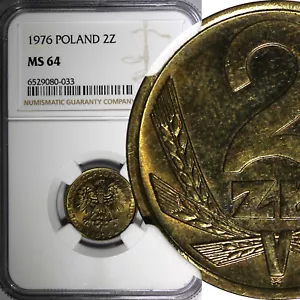 Poland Brass 1976 2 Złote NGC MS64 Struck at Leningrad, USSR Y# 80.1 (033) - Picture 1 of 5