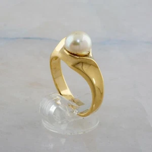 14K Yellow Gold 7mm Pearl Ring Size 6.25 - Picture 1 of 5