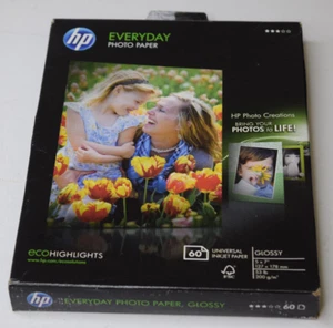 HP Everyday 60 arkuszy List 5 X 7 cali Błyszczący papier fotograficzny - Zdjęcie 1 z 4