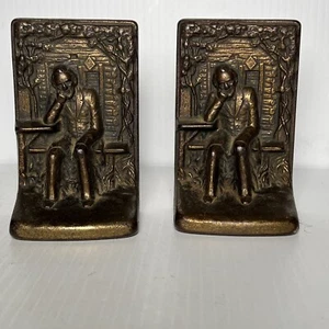 PAIR CAST IRON JUDD BOOKENDS ABRAHAM LINCOLN THINKING 9674 HEAVY METAL 1920s - Picture 1 of 5