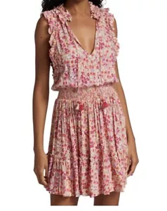Poupette St Barth Handmade Pink Floral Ruffle Mini Dress Sz M 0rg $320 NWT Fairy - Picture 1 of 10