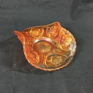 Northern Star Carnival Glass Card Tray Iridescent Marigold Orange Curled Sides - Picture 1 of 12
